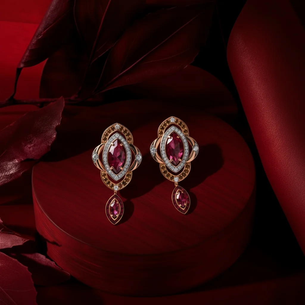 Серьги "Фернан" с рубинами и конъячными бриллиантами